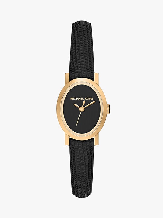 Michael Kors Maude Three-Hand Black Leather Watch